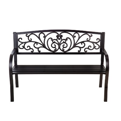 Evergreen Black Metal Scrollwork Garden Bench