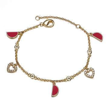 Guili Red Moon and CZ Heart Charm Bracelet for Kids and Teens