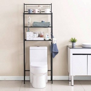 3 - Shelf Over Toilet Storage Bathroom Rack Space Saver Organizer Standing Metal Shelves with 4 Hooks Black - 1 of 4