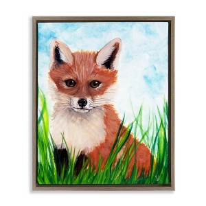 Stupell Industries Baby Fox in Grass Floating Frame Canvas Art - 1 of 4