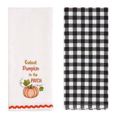 The Lakeside Collection Autumn Harvest Embroidered Set of 2 Kitchen Towels - Cutest Pumpkin