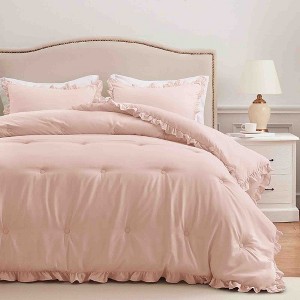 BAGOKIE 3-Piece Ruffle Bed in a Bag Comforter Set - 1 of 4