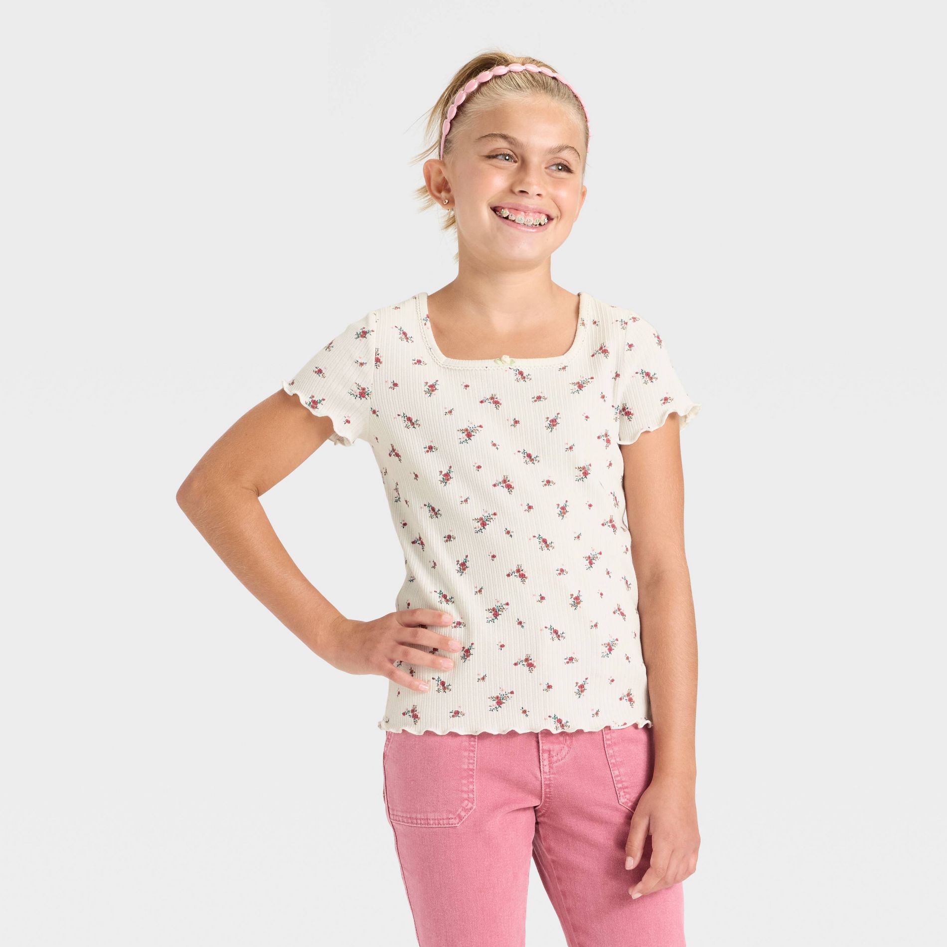 Girls' Short Sleeve Rib-Knit T-Shirt - Cat & Jack™