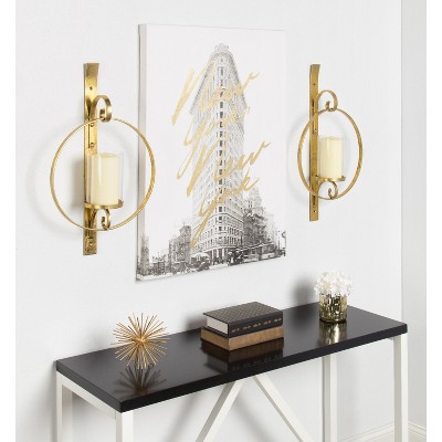 Glamorous Gold Metal Round Wall Candle Holder Sconce