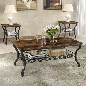 VECELO Set of 3 Coffee Table Sets，2 Tier End Table with Open Storage Shelf for Living Room, Bedroom - 1 of 4