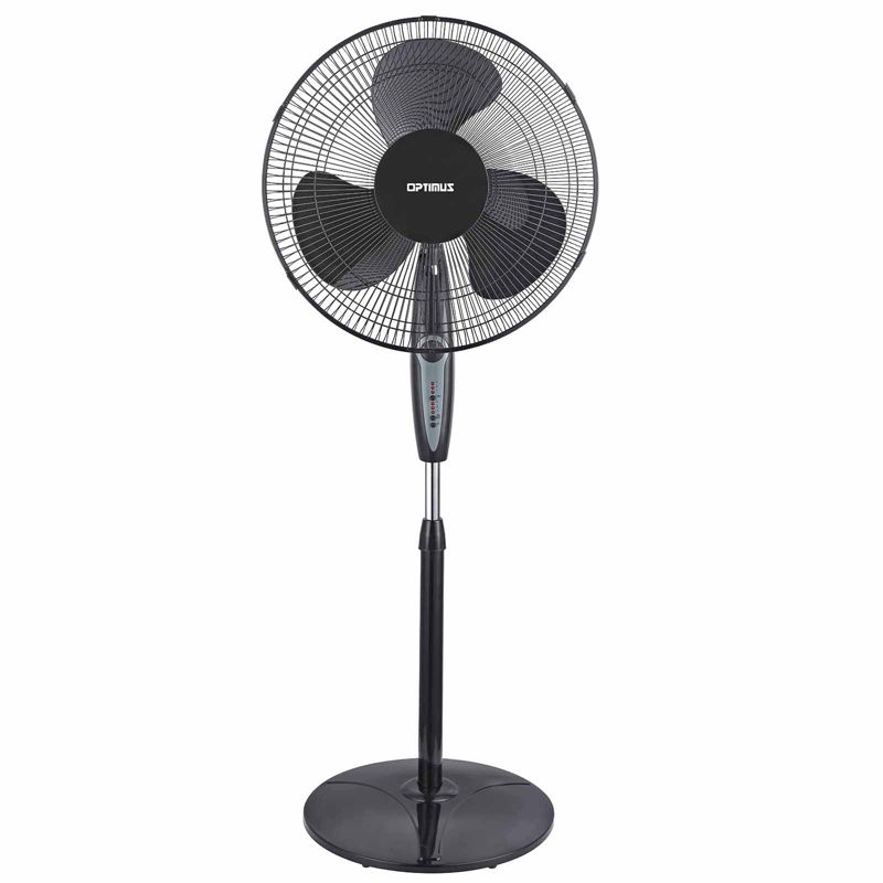 Optimus 16 in. Oscillating Stand Fan with Remote Control in Black, 1 of 4