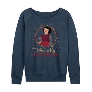 Women's - Disney - She's My Dahlia Lightweight French Terry Wide Neck Long Sleeve Shirt - 1 of 4