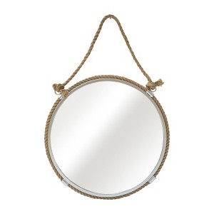 SAGEBROOK HOME 24" Metal Mirror with Rope Silver/Natural: Round, Hand-Painted, Wall Mount, Jute Accent - 1 of 4