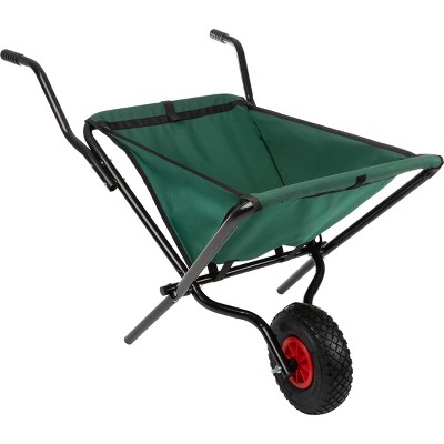 Pure Garden 80lb Capacity Collapsible Steel Wheelbarrow Green: No Assembly, Pneumatic Tire, 9.6 Volume, 31" H