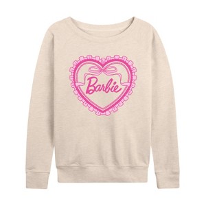 Women's - Barbie - Coquette Heart Lightweight French Terry Wide Neck Long Sleeve Shirt - 1 of 4