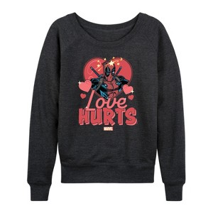 Women's - Marvel - Valentine's Day Love Hurts Lightweight French Terry Wide Neck Long Sleeve Shirt - 1 of 4