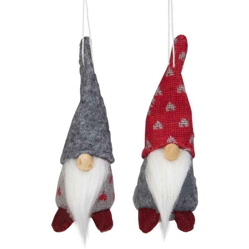 Northlight Set of 2 Gray and Red Santa Gnomes Christmas Ornaments 4.25", 1 of 5
