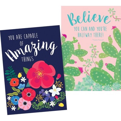 Set of 6 Colorful Motivational Quote Posters with Floral and Cacti Designs