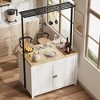 42" Kitchen Island with 30mm Countertop - Multi-Functional Storage Cart with 3-Tier Shelves, 5 Hooks, Wood Bakers Rack - 4 of 4
