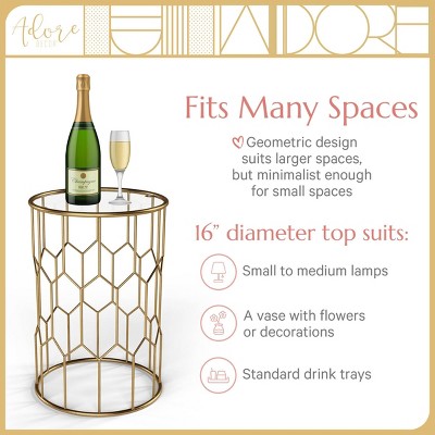 Adore Decor Harper Round 17" Gold Metal & Glass Accent Side Table