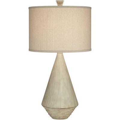 Pacific Coast Lighting Adelis 31" Tall Large Geometric Modern End Table Lamp Beige Faux Bleached Wood Finish Single Living Room Bedroom Bedside House