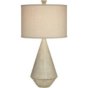 Pacific Coast Lighting Adelis 31" Tall Large Geometric Modern End Table Lamp Beige Faux Bleached Wood Finish Single Living Room Bedroom Bedside House - 1 of 4