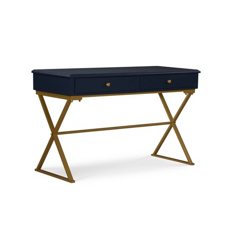 2 Drawer Campaign Desk Blue Gold Linon Target