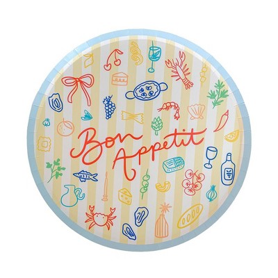 Jollity & Co. - Le Dinner Bon Appetit Dinner Plates - Pack of 8 Paper Plates