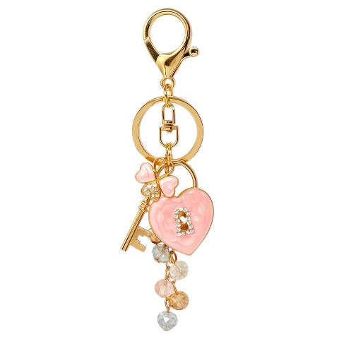 Wrapables Novelty Keychain and Bag Charm for Purse Handbag Backpack, Mother's Day Gift Pink Heart Lock and Key