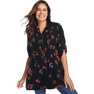 Woman Within Plus Size Rayon 7-Day Pintucked Tunic Blouse - 1 of 4