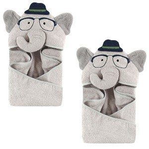 Hudson Baby Unisex Baby Cotton Animal Face Hooded Towel, Smart Elephant 2-Piece, One Size - 1 of 1