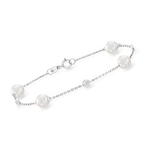 Ross-Simons 6-6.5mm Cultured Pearl Bracelet With Diamond Accents in 14kt White Gold - 1 of 3