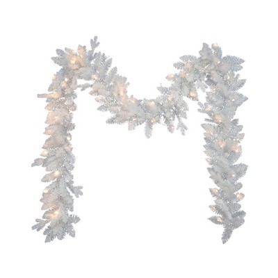 Kurt Adler Christmas Garland Pre-Lit Crystal White w Clear Lights Garland  9FT - Digs N Gifts