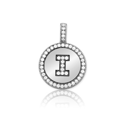 Bella Silver Sterling Silver Micro Pave Circle 18" Pendant Necklace - Available Colors: Silver, Gold