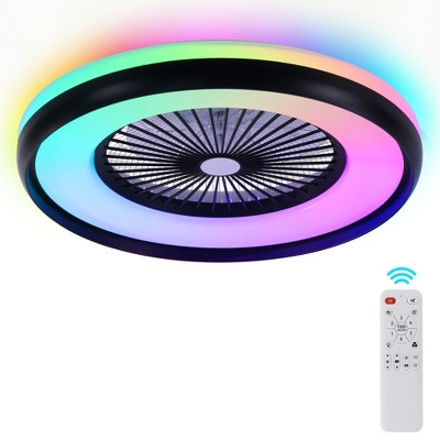 HUMHOLD 24" Bladeless Ceiling Fan with RGB Light Remote, Smart LED Ceiling Fans, Modern Low Profile Dimmable Light Ceiling Fan Black