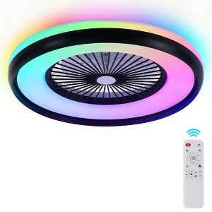 HUMHOLD 24" Bladeless Ceiling Fan with RGB Light Remote, Smart LED Ceiling Fans, Modern Low Profile Dimmable Light Ceiling Fan Black - 1 of 4