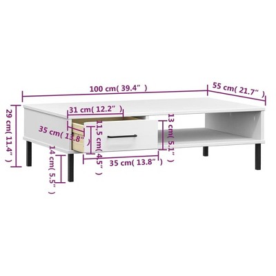 White Pine Wood Coffee Table with Metal Legs and Storage