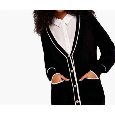 Women's Contrast Trim Long Cardigan - APRICOT