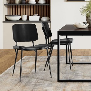 Okak Leather Dining Chairs with Rattan Back Set of 2, High-Density Sponge, Electroplated Legs & Anti-Tip Design for Dining/Living Room Bedroom - 1 of 4