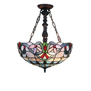 Chloe Lighting Grenville Victorian Tiffany-Style Dark Bronze 2 Light Inverted Ceiling Pendant 18" Wide - 1 of 4