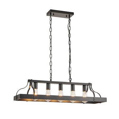 Dolonm 34-Inch Black Industrial Pendant Light with 5 E26 Bulb Sockets,(Bulb Not Included)