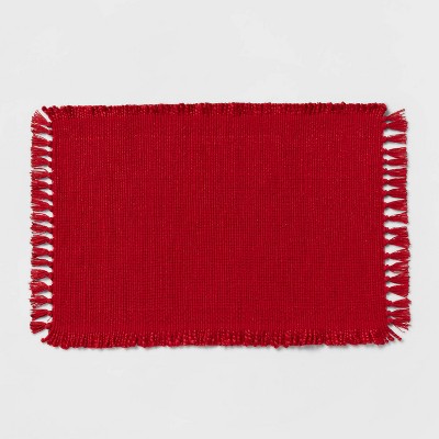34" x 20" Jute Solid with Fringe Rug Red - Threshold™