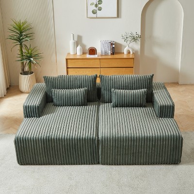 TiramisuBest 87" No-Assembly Oversized Sectional Chaise, Plush Reclining Sofa Bed for Indoor Living Room & Bedroom-Army Green