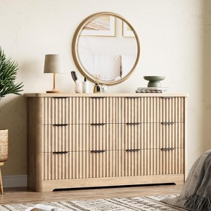 Garvee Modern Fluted Dresser with 6 Drawers Natural Oak Wood Polished Finish 55.12"D x 31.5"W x 15.75"H Stylish Storage Cabinet,Rustic Oak - 1 of 4