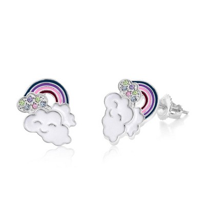 Chanteur Hypoallergenic Kids Jewelry Accessories Rainbow Clouds CZ White Gold Palladium Plating Stud Earrings Surgical Titanium Posts