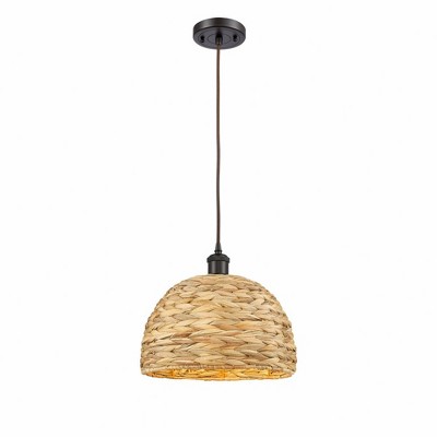 Innovations Lighting Woven Ratan 1 - Light Pendant in  Oiled Brass
