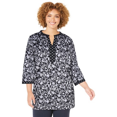 Catherines Women's Plus Size Liz&Me Mixed Print Colorblock Tunic - image 1 of 4