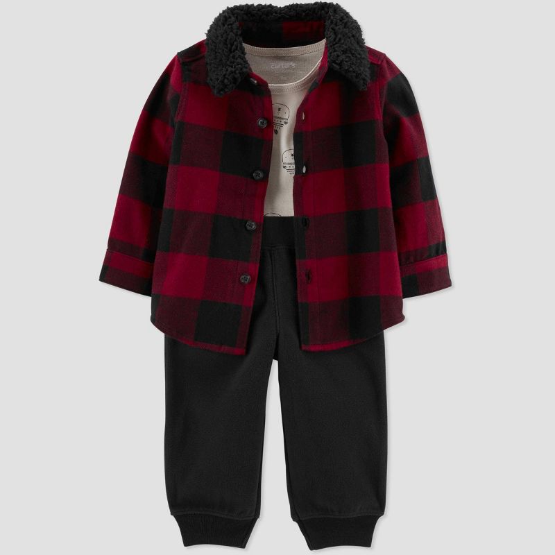 Carter&#39;s Just One You&#174;️ Baby Boys&#39; Plaid Shacket &#38; Bottom Set - Red/Black, 3 of 6