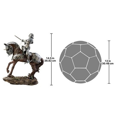 Silver Resin Knight Statue with Intricate Armor, 12" Width