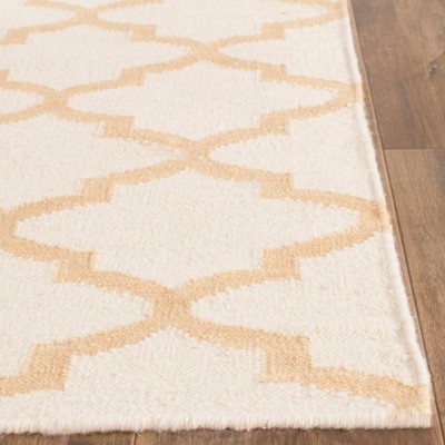 Ivory and Gold Flatweave Wool Geometric Area Rug, 5' x 8'