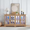 SpassWay 32"H Oak Antique LED Curio Display Cabinet with Four Glass Doors and Adjustable Shelves Vintage Collectible Showcase for Home or Office - 3 of 4