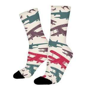 Airplane Retro Women Printed Crew Socks Funny Funky Socks Soft Polyester Novelty Gifts for Artists Men - 1 of 1