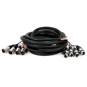 Monoprice 4-Channel XLR Male to XLR Female Snake Cable Cord - 15 Feet- Black/Silver With Metal Connector Housings Plastic And Rubber Cable Boots - 1 of 4