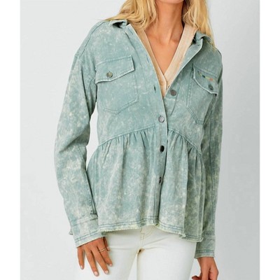 Women's Embroidered Peplum Cotton Jacket - mystree