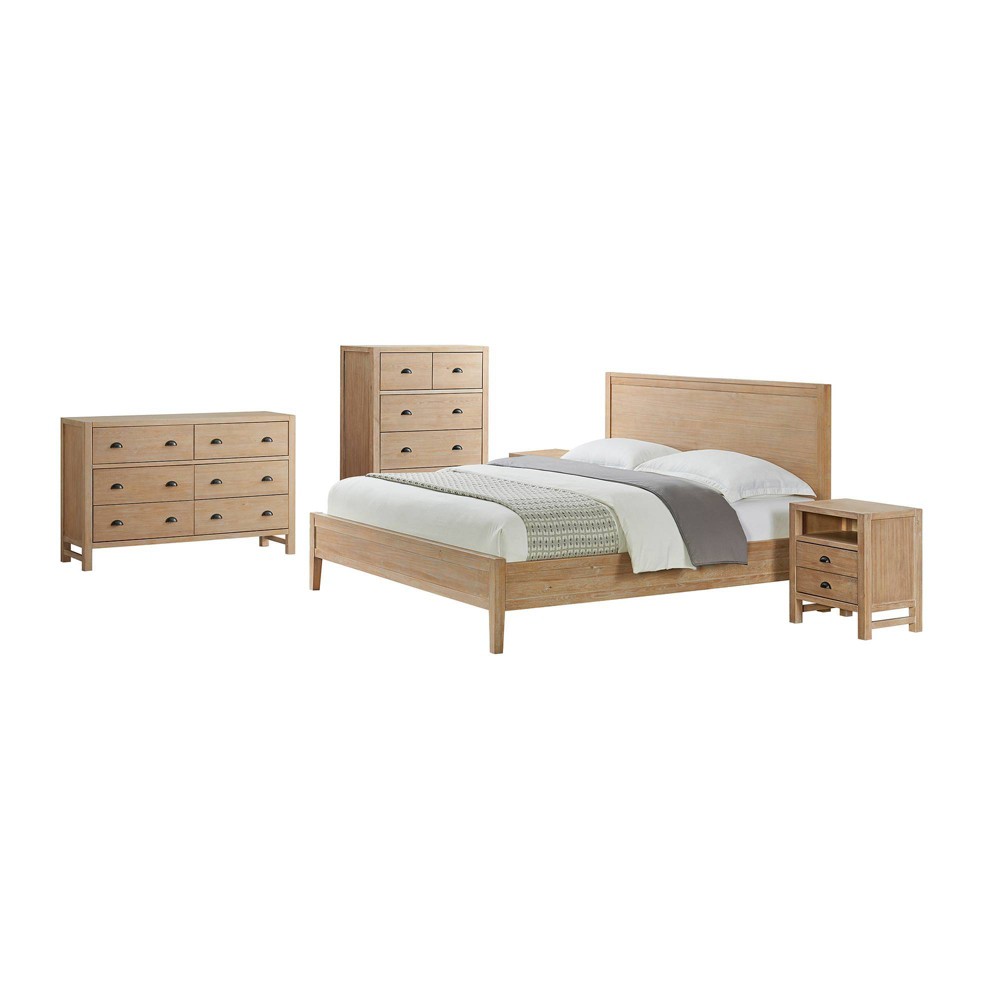 Photos - Bedroom Set 5pc King Arden Wood  with Two 2 Drawer Nightstands Light Driftw